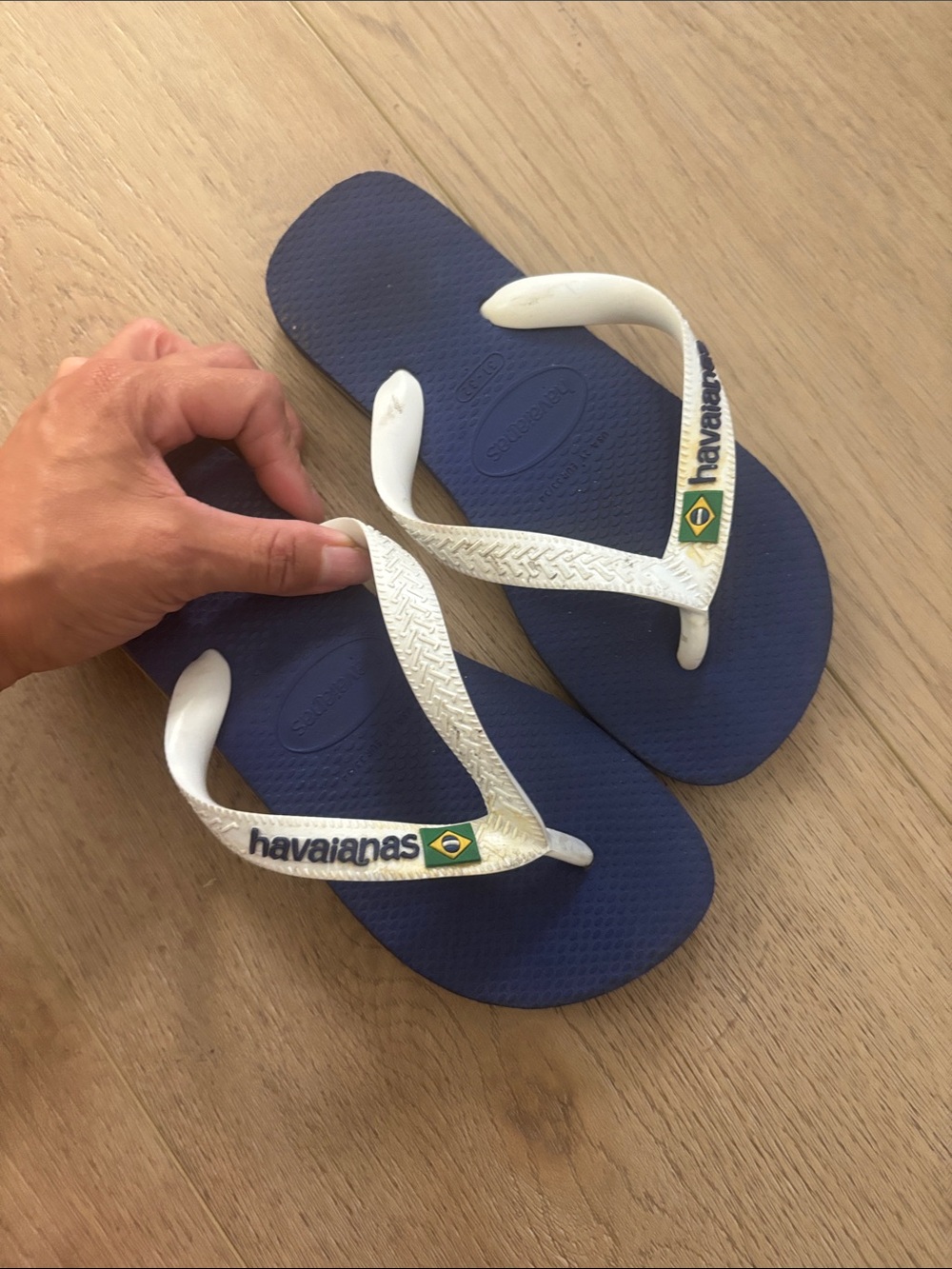 Havaianas Kids Navy Blue Flip Flops with White Straps and Brazil Flag